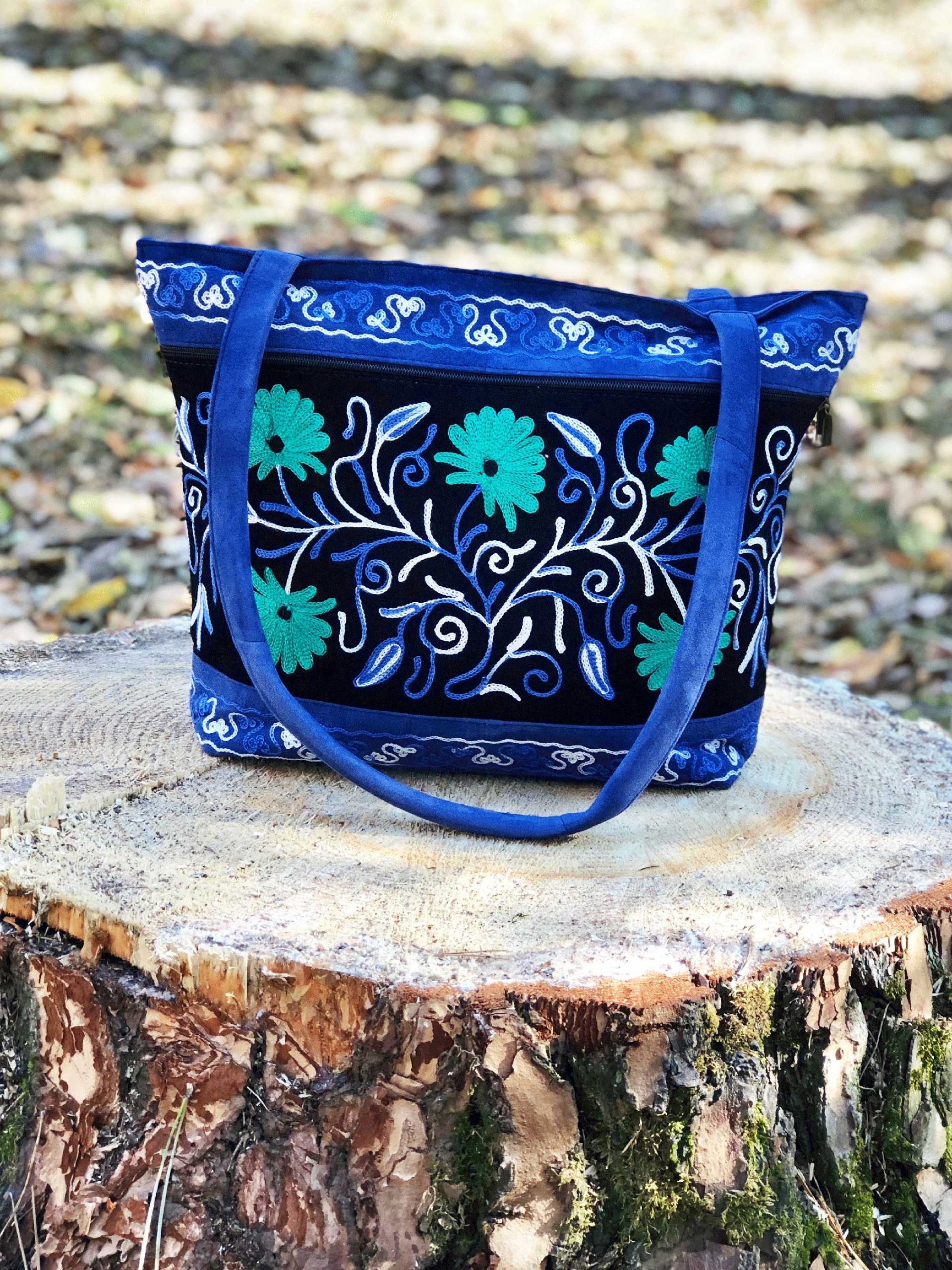 blue suede tote