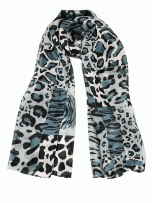 Pashmina Silk Scarf Grey Leopard Print | Rayz International
