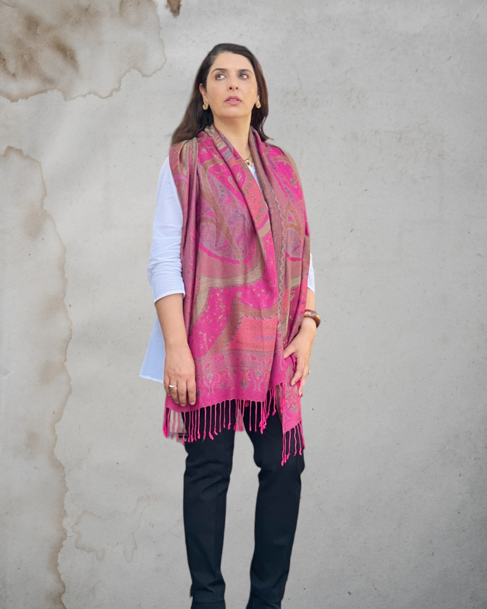 Fuschia Jamawar Pashmina Scarf