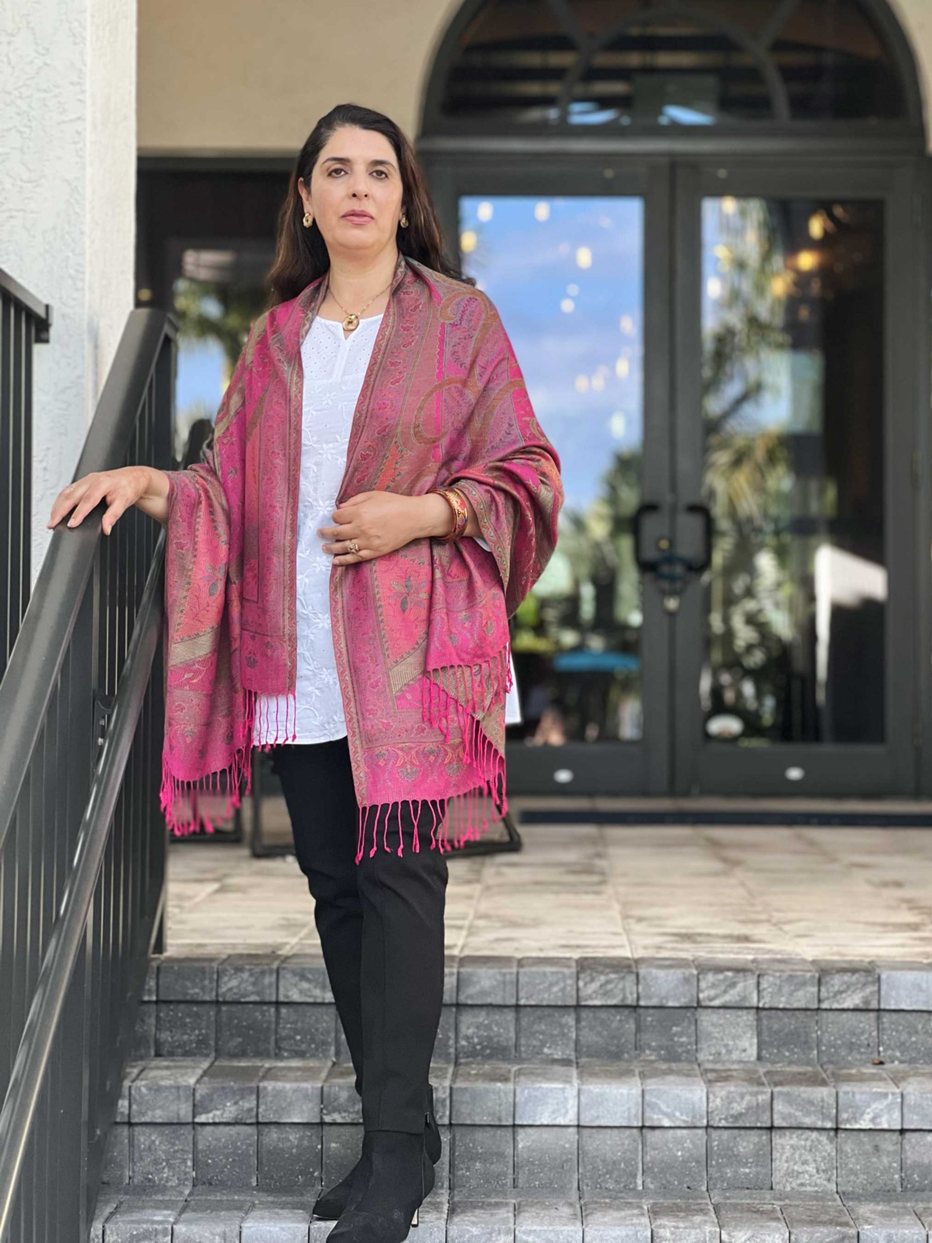 Fuschia Jamawar Pashmina Scarf