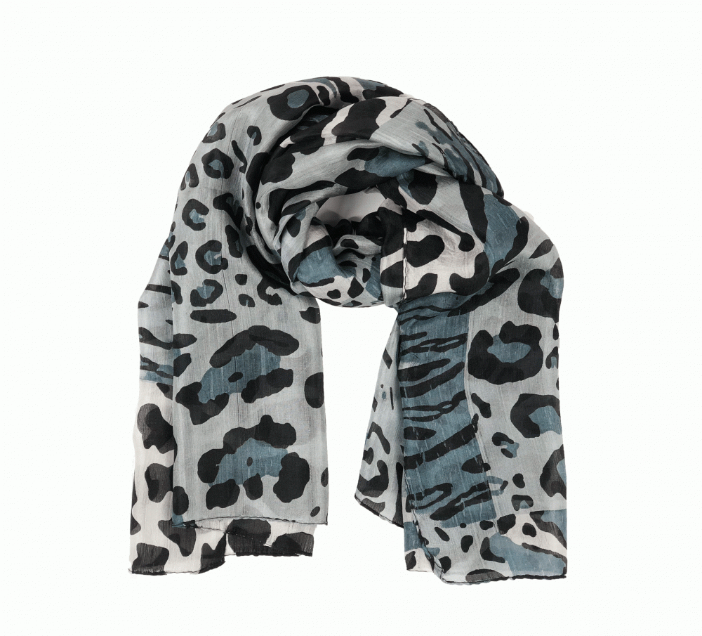 Pashmina Silk Scarf Grey Leopard Print | Rayz International