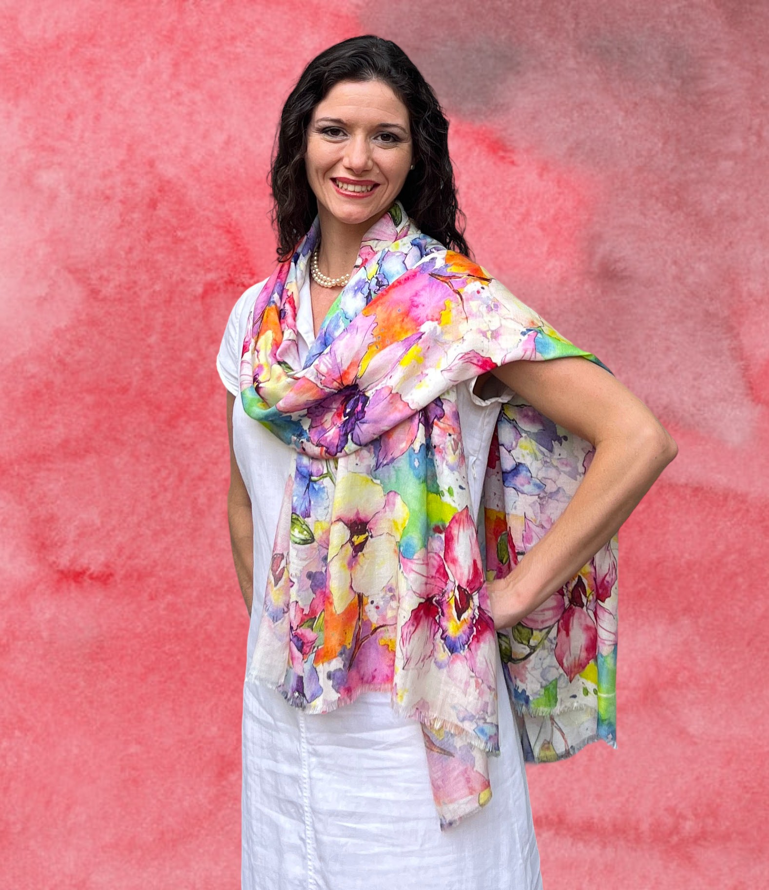 Burgundy Modal Silk Hand Painted Watercolor Scarf Rayz International