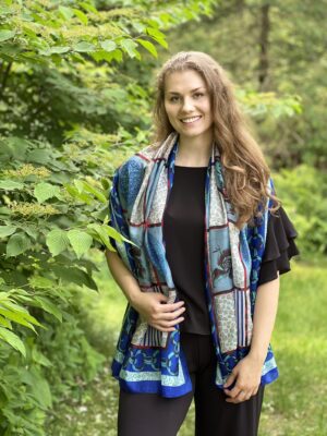 Cobalt Collage Print Large Silk Scarf