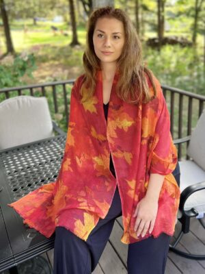 Orange Fall Color Digitally Printed Wool Scarf