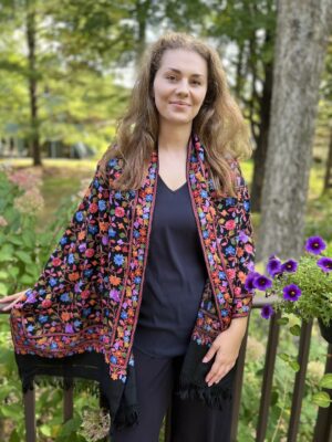 Black Wool Kashmir Floral Stole