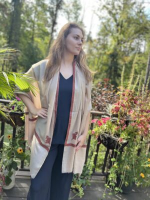 Beige Wool Embroidered Kashmir Paisley Shawl